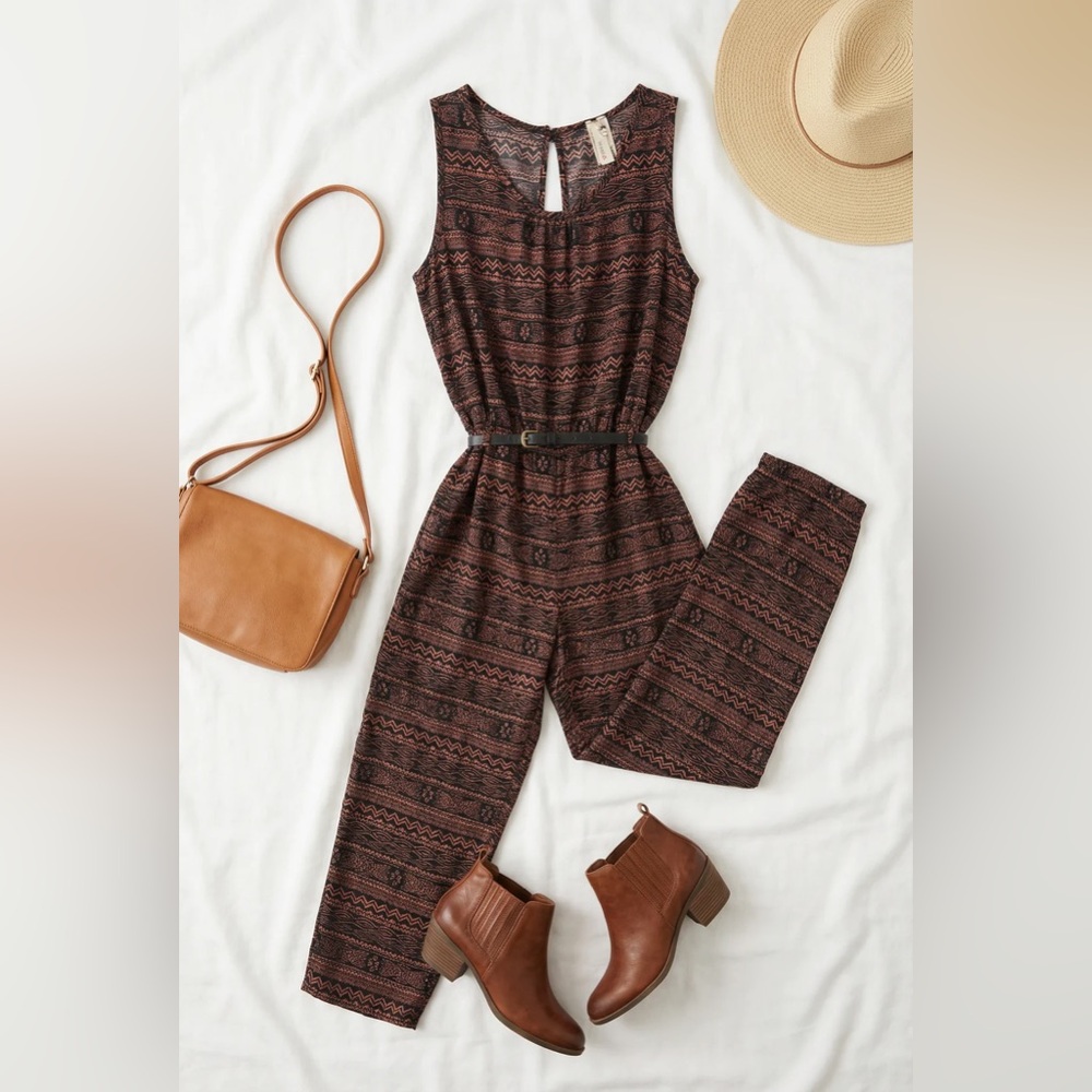D237 Style Me Woven Tribal Print Sleeveless Jumpsuit with Belt